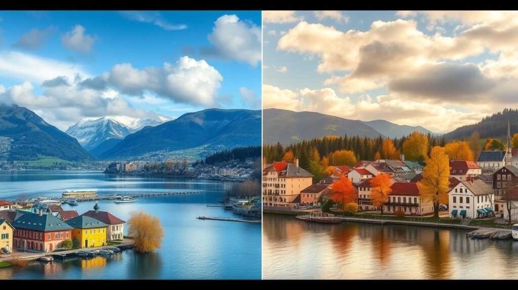 Klagenfurt városa Wörthi-tó, tavaszi és nyári időszak képei.