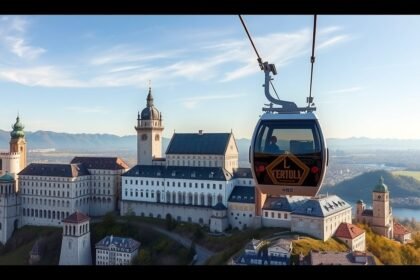 Hohensalzburg vára a sikló nézetéből, Salzburg gyönyörű panorámájával