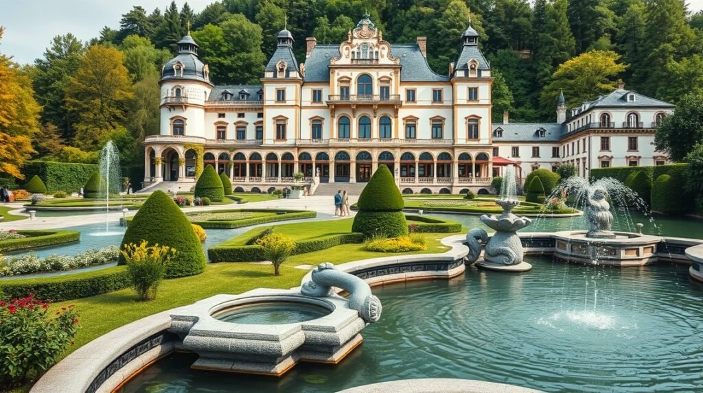 Hellbrunni kastély kertje és vízi játékai Salzburgban