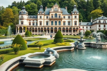 Hellbrunni kastély kertje és vízi játékai Salzburgban