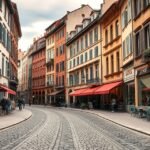 Vieux Lyon reneszánsz utcáin sétáló emberek