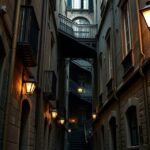 Lyon rejtett Traboules átjárók, középkori architektúra éjjeli fényekben