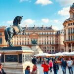 A XIV. Lajos szobra a Lyon központi Place Bellecour térén.