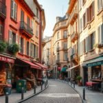 Lyon Croix-Rousse negyedének hangulatos utcája selyemszövő műhelyekkel.