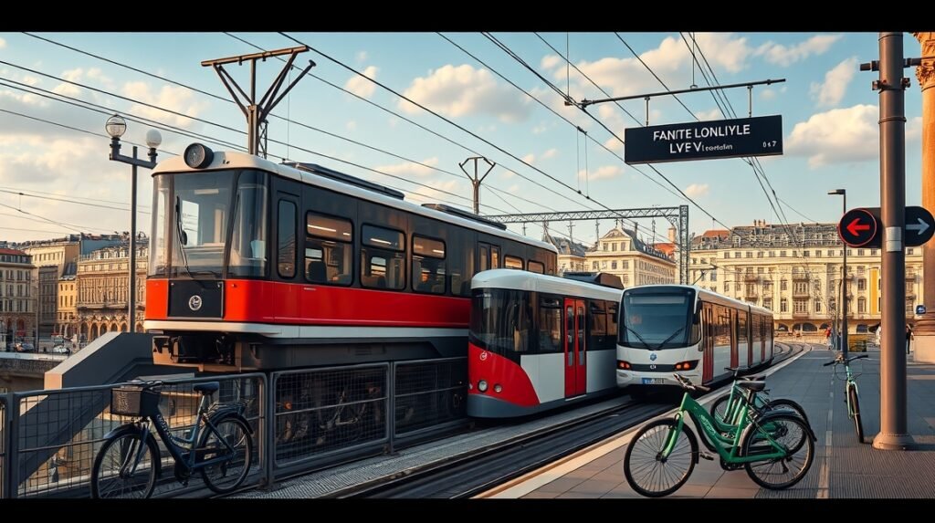 Sikló és metró a lyoni közlekedési hálózaton, kerékpárokkal.