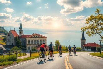 Kerékpárosok a Fertő-tónál, gyönyörű tájban