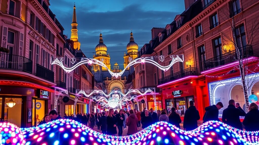 Fények Ünnepe Lyonban, vibráló fényinstallációk és ünnepi hangulat.