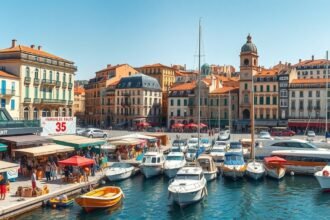 Vieux-Port Marseille lenyűgöző kilátás a kikötőre és a környező épületekre.