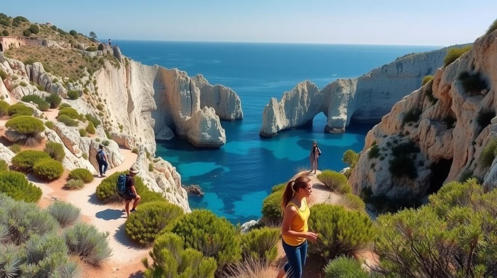 Túra a Calanques Nemzeti Park szikláinál Marseille közelében.