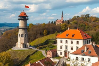 Sopron Tűztorony és a környező erdők panorámája