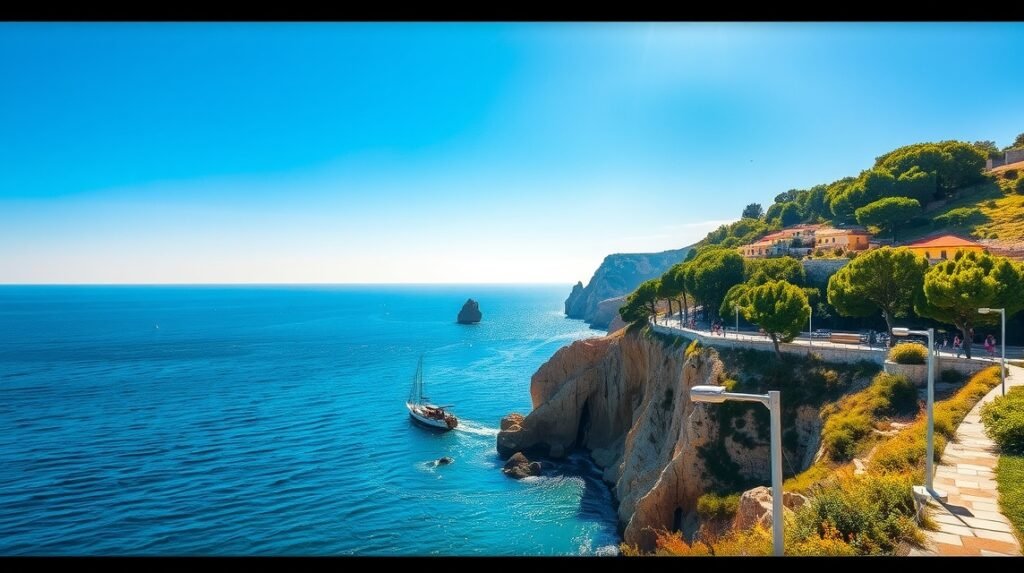 Corniche Kennedy tengerparti út Marseille lenyűgöző kilátással