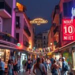 Cours Julien éjszakai jelenet, élénk bárok és emberek Marseille-ben.