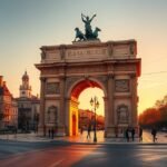 A Montpellier diadalív, Porte du Peyrou naplementében.