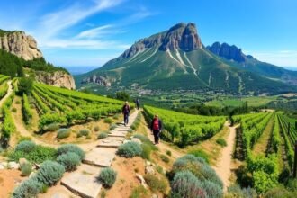 Panorámás kilátás a Pic Saint-Loup hegyre Montpellier közelében