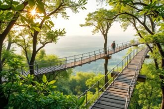 Lombkorona sétány a fák között, csodás panorámával