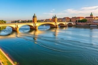 A Pont Neuf híd a Garonne folyó felett, Toulouse városában.