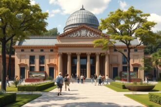 A Muséum de Toulouse épülete parkjában látogatókkal