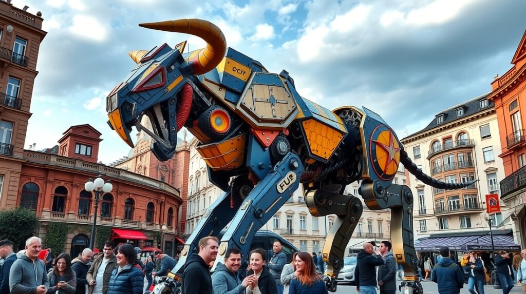 Óriási mechanikus minotaurusz a Halle de la Machine-ban Toulouse-ban