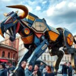 Óriási mechanikus minotaurusz a Halle de la Machine-ban Toulouse-ban