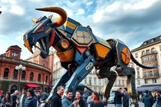 Óriási mechanikus minotaurusz a Halle de la Machine-ban Toulouse-ban