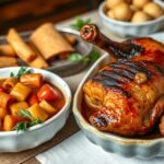 Karamellizált kacsa és helyi zöldségek Toulouse gasztronómiájából