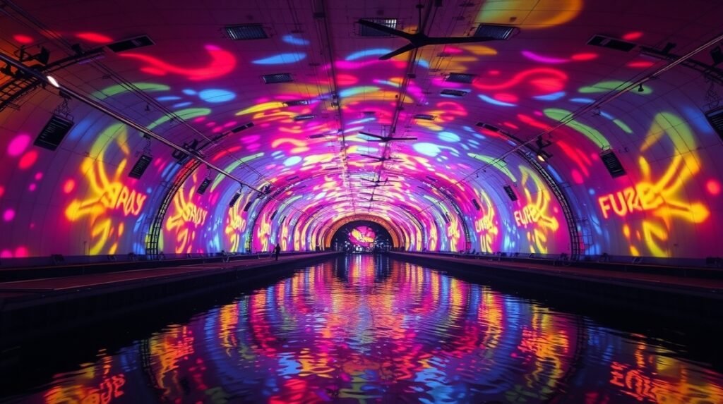 Fény- és hangvetítések a Bordeaux-i Bassins de Lumières digitális művészeti központban.