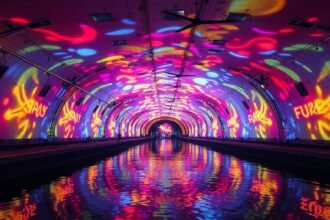 Fény- és hangvetítések a Bordeaux-i Bassins de Lumières digitális művészeti központban.