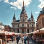 Saint-Michel bazilika és bolhapiac Bordeaux-ban, Franciaországban