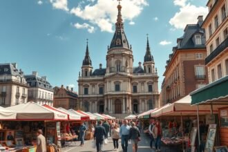 Saint-Michel bazilika és bolhapiac Bordeaux-ban, Franciaországban