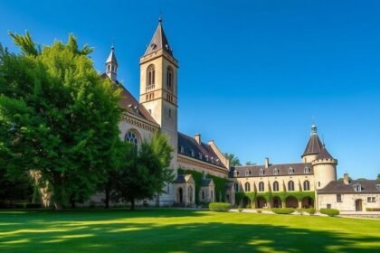 Az Abbaye de l'Épau ciszterci apátság Le Mans közelében, zöld környezetben.