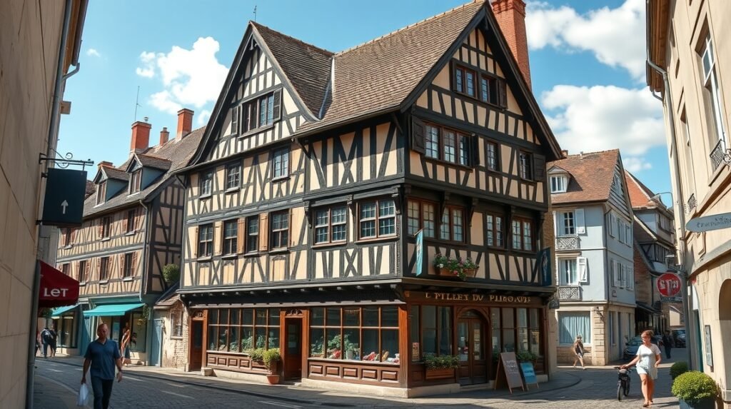 Maison du Pilier-Rouge, Le Mans középkori fagerendás háza, gyönyörű homlokzattal.