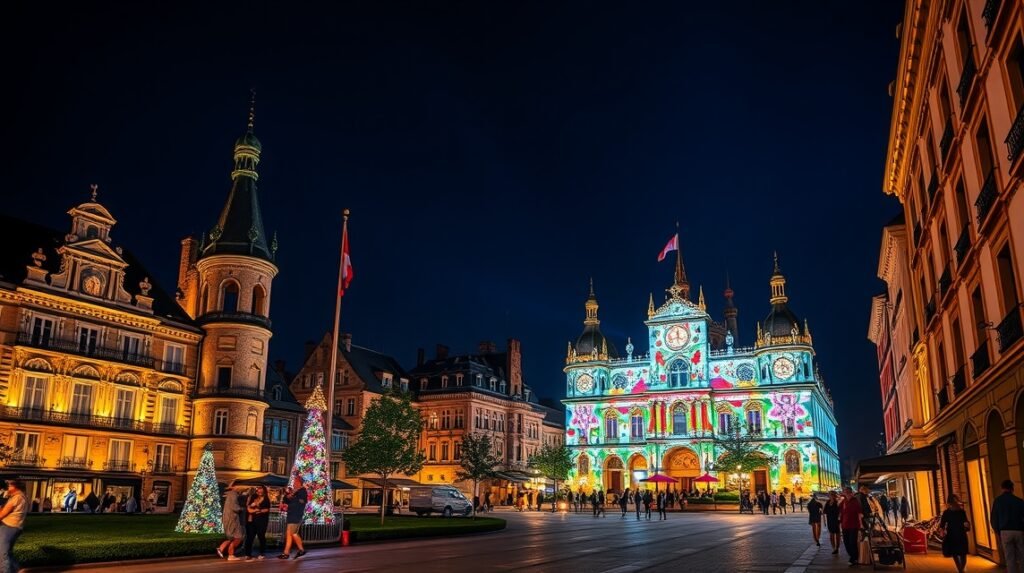 Le Mans éjszakai fényei a La Nuit des Chimères fesztivál alatt
