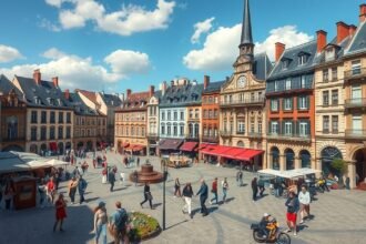 Le Mans főtere, Place de la République, történelmi épületek és emberek.
