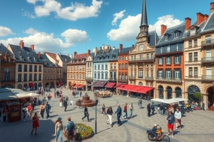 Le Mans főtere, Place de la République, történelmi épületek és emberek.