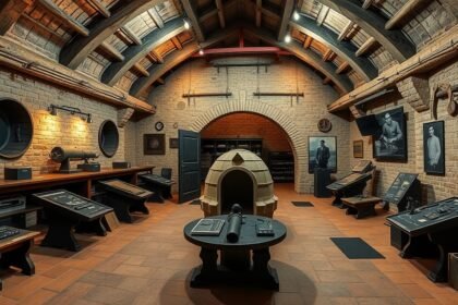 Bunker de La Rochelle múzeum belső tere második világháborús tárgyakkal.