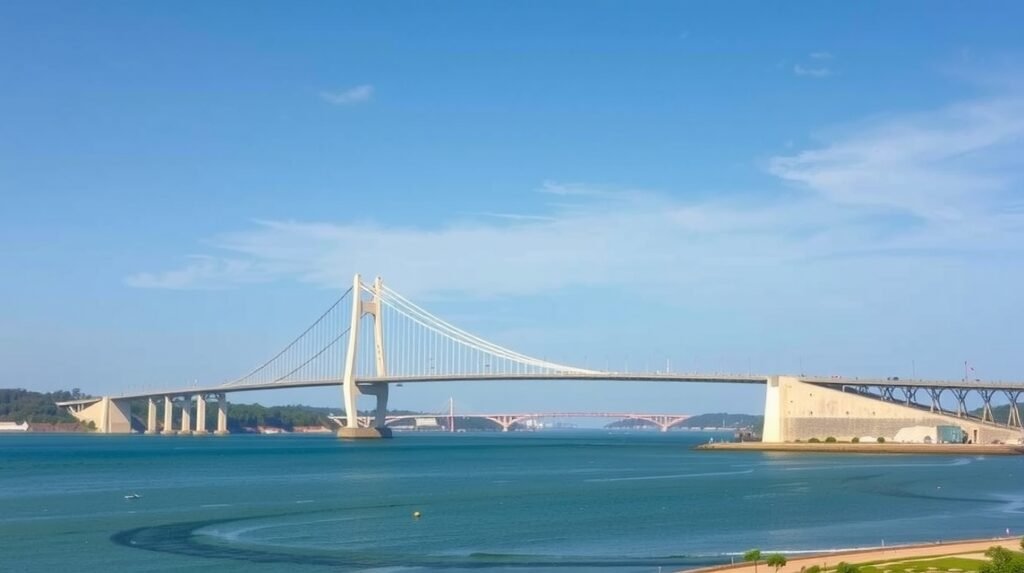 La Rochelle híd az Île de Ré szigetére vezető panorámával.
