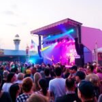 Közönség a Francofolies fesztivál színpad előtt La Rochelle-ben.