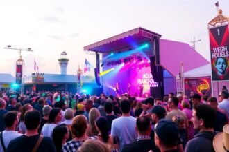 Közönség a Francofolies fesztivál színpad előtt La Rochelle-ben.