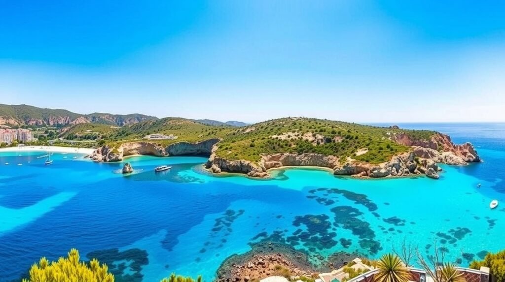 Gyönyörű tengerpart Szardínián napos időben.