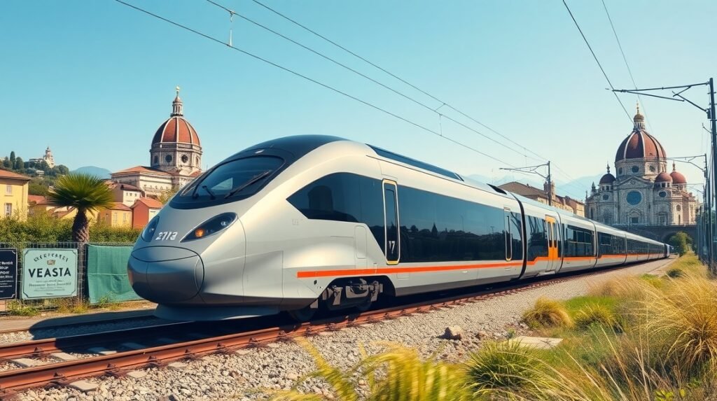 Modern vonat Firenze városában Olaszországban