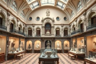 A valenciai Kerámiamúzeum elegáns belső tere és művészeti gyűjteményei.