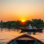Hajókázás az Albufera taván a naplementében