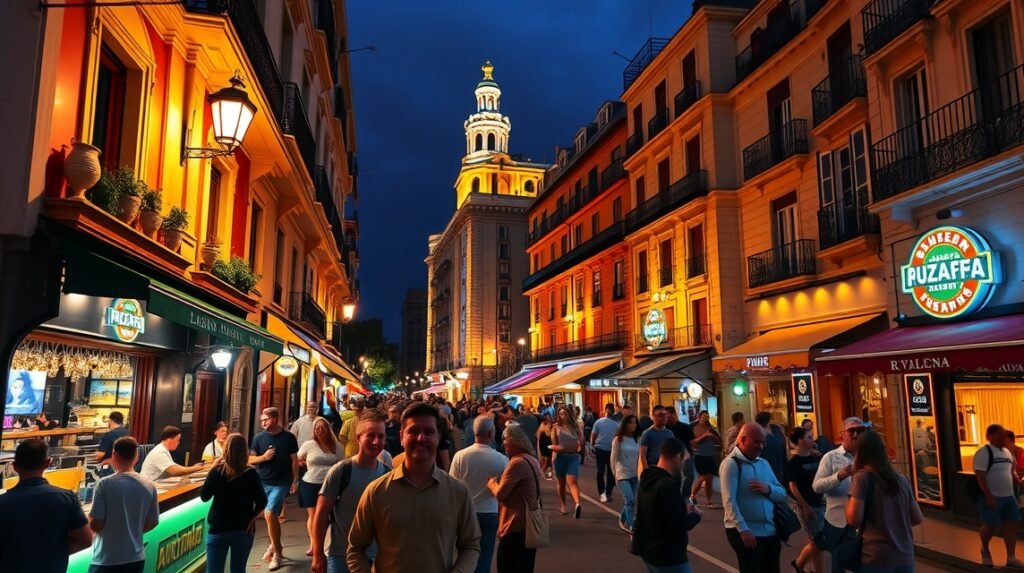 Ruzafa negyed éjszakai élet a bárok és éttermek fényében