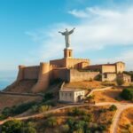 Monteagudo vára és Krisztus-szobor látképe Murciában