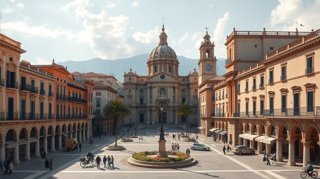 Plaza del Cardenal Belluga, gyönyörű katedrálissal és barokk épületekkel.