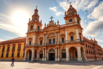 A Püspöki Palota lenyűgöző homlokzata Murcia városában.