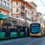 Villamosok és buszok a murciai közlekedési hálózat részeként