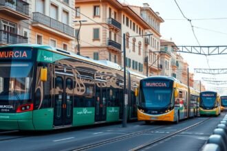 Villamosok és buszok a murciai közlekedési hálózat részeként