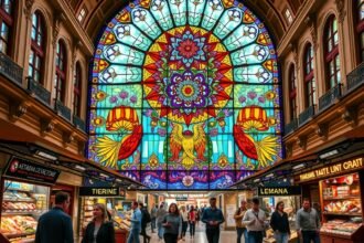 Az Atarazanas piac óriási üvegablaka Málaga város szívében.