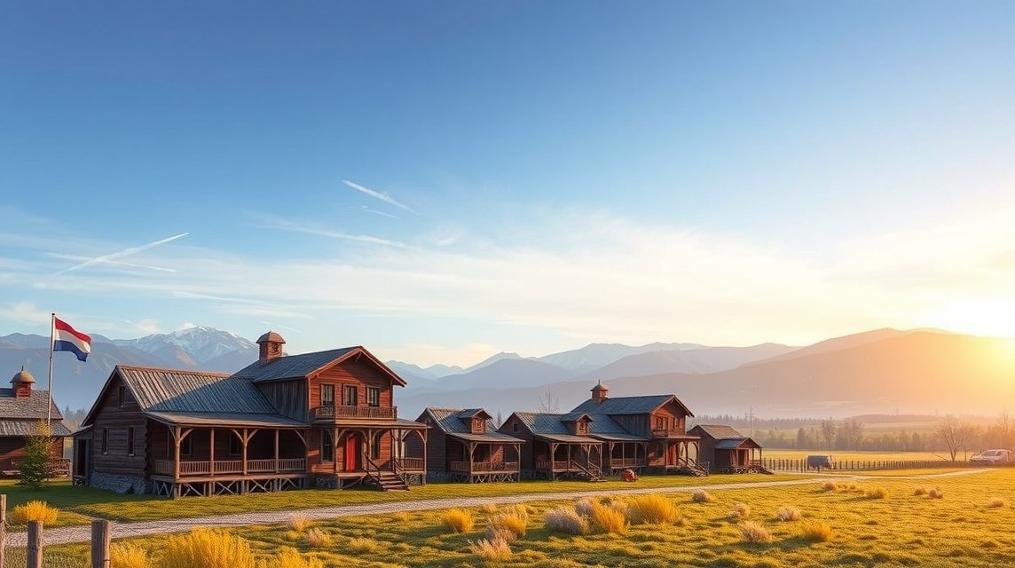 Fort Calgary történelmi épületek naplementében, Kanada